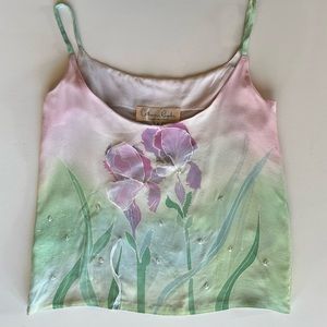 Vintage 80s Catherine Regehr hand painted petal silk camisole. Size 6.